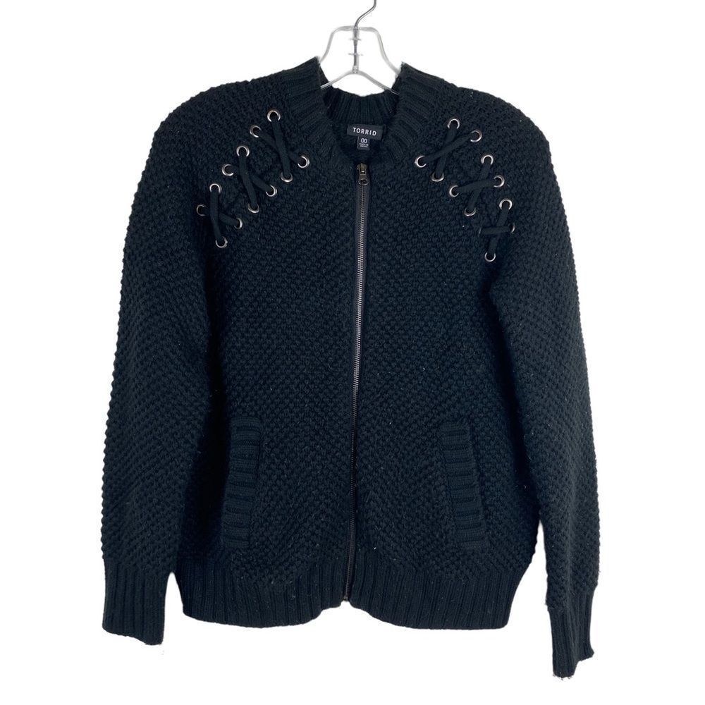 Torrid Black Lace Up Bomber Sweater
